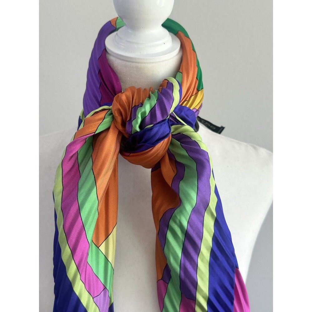 ETRO Silk Scarf Pleated 36" Square Abstract Geometric Multicolor Italy - Picture 6 of 13